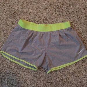 Dri-fit light grey and neon Nike shorts